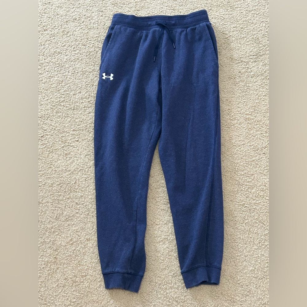 Under Armour Jogger Sweatpants Men's Large Hustle Fleece Loose Fit Tapered Blue